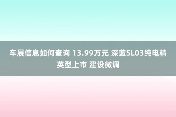 车展信息如何查询 13.99万元 深蓝SL03纯电精英型上市 建设微调