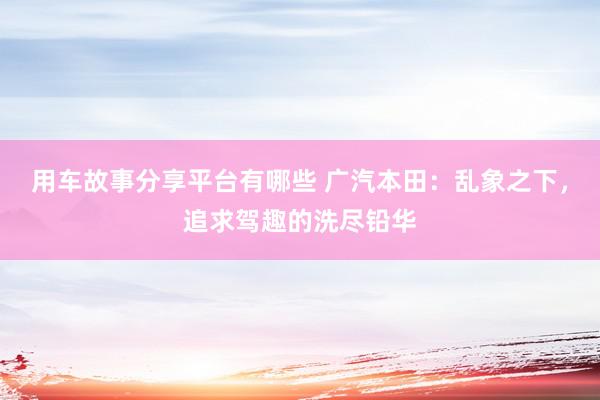 用车故事分享平台有哪些 广汽本田：乱象之下，追求驾趣的洗尽铅华