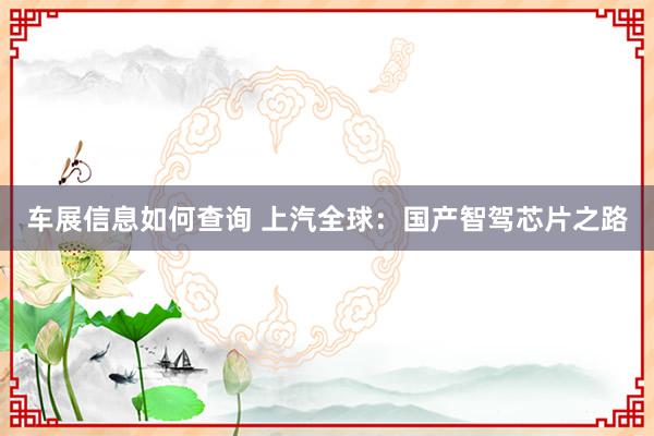 车展信息如何查询 上汽全球：国产智驾芯片之路