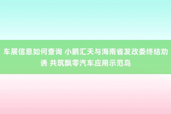 车展信息如何查询 小鹏汇天与海南省发改委终结劝诱 共筑飘零汽车应用示范岛