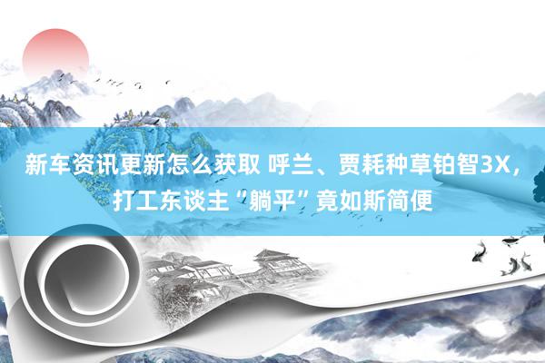 新车资讯更新怎么获取 呼兰、贾耗种草铂智3X，打工东谈主“躺平”竟如斯简便